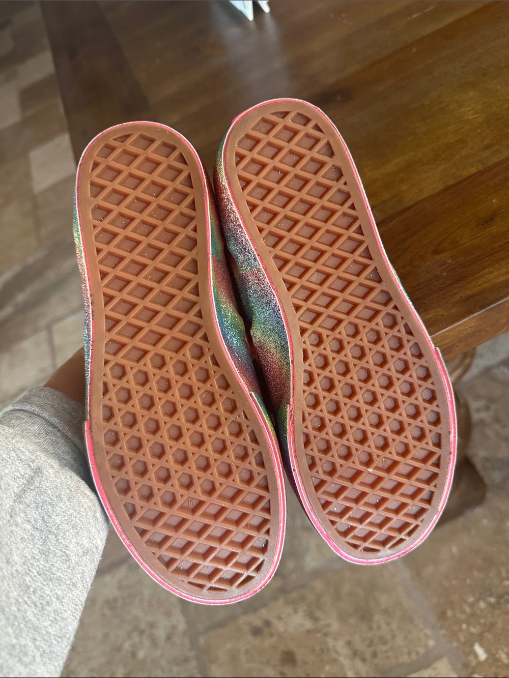 Vans Kids Rainbow Glitter Slip-On Sneakers with Pink Trim -2.5 (NWOB) - Picture 2 of 5